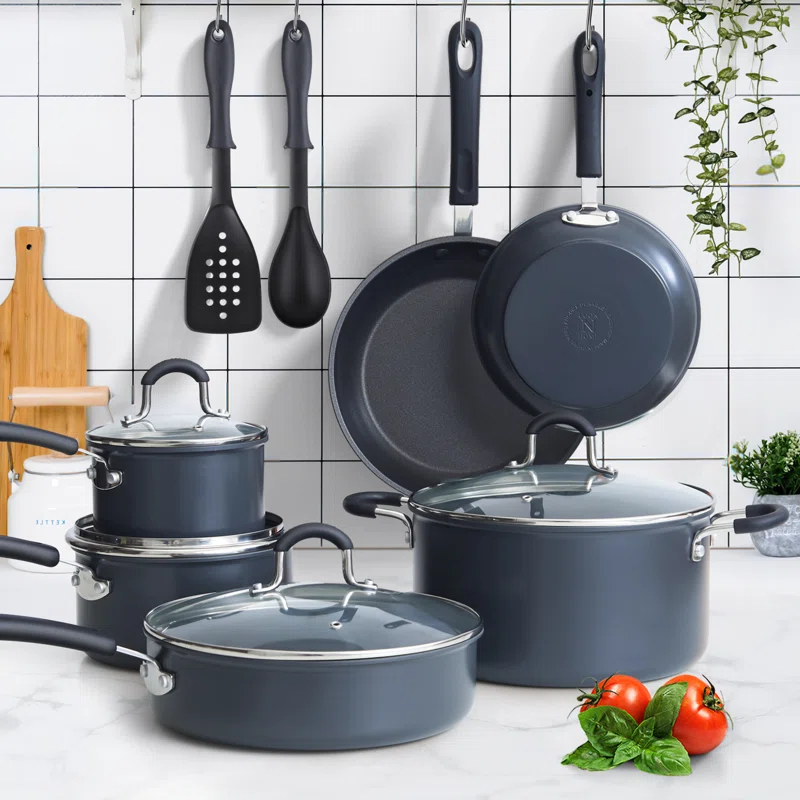 Cook N Home Professional Hard Anodized Pots and Pans Set Nonstick, Kitchen Cookware Set, Black