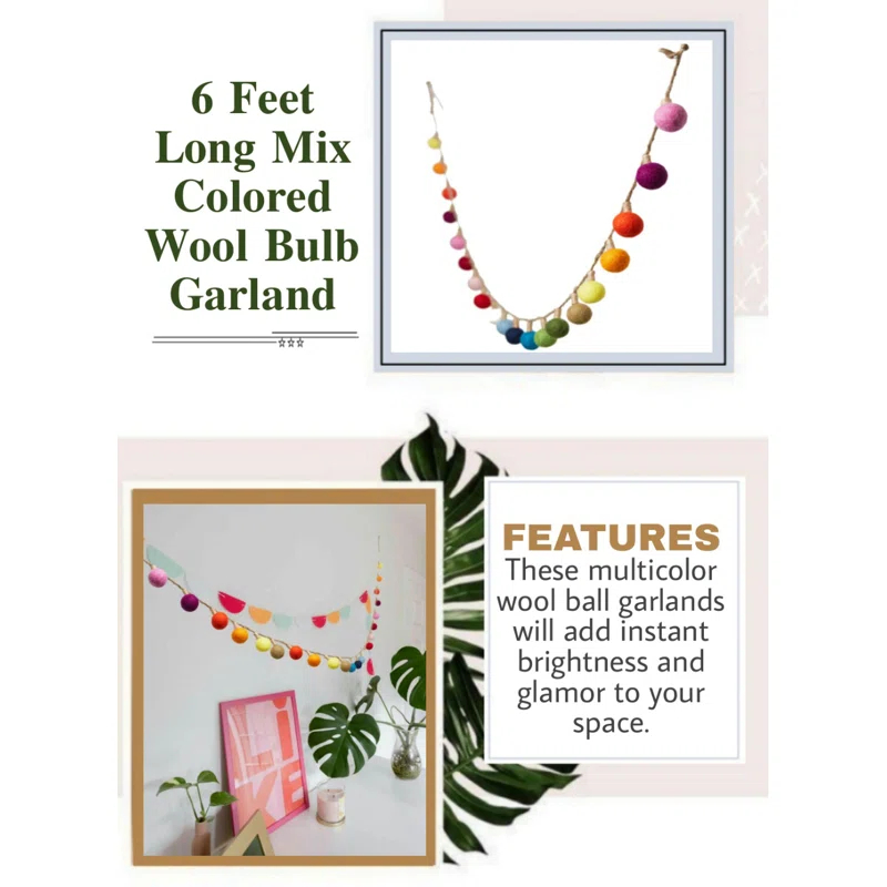 Serene Spaces Living Wool / Felt 72'' Novelty Garland Garland