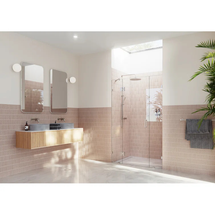 Glass Warehouse Stellar 48.5 in. W x 78 in. H Fully Frameless 3 Panel Inline Glass Hinged Shower Enclosure GHF-48.5-BN