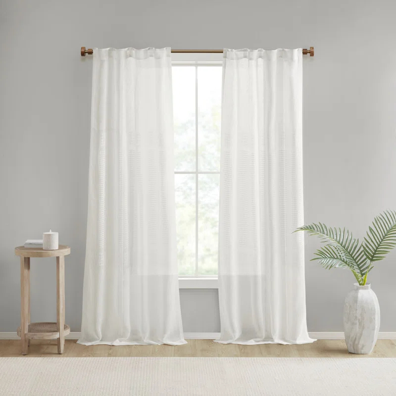 Madison Park Aida Ivory Yarn Dye Sheer Thermal Rod Pocket Curtain Panels 37x84" (Set of 2)