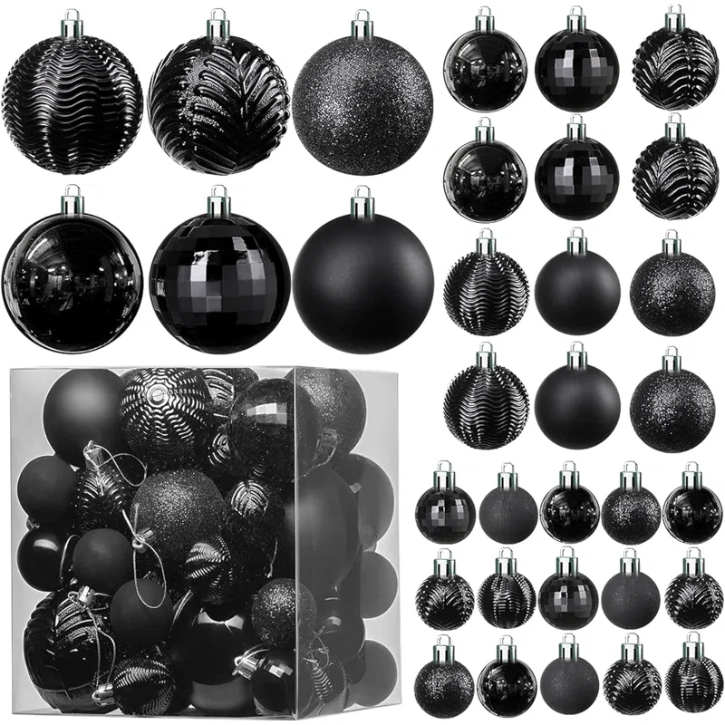AMIBZ 36-Piece Shatterproof Black,Christmas Balls Set With Hanging Loops For Christmas Tree Decorations