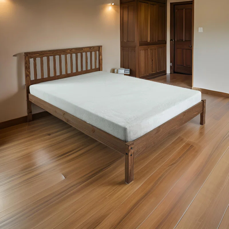 Benjara Octa Bed, Plank Style, Rustic, Brazilian Pine Wood, Mahogany | Wayfair