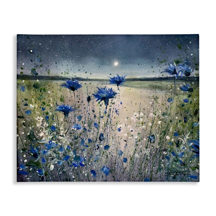 Stupell Industries Blooming Blue Flowers Night Moon Giclee Art By Jennifer Taylor Art