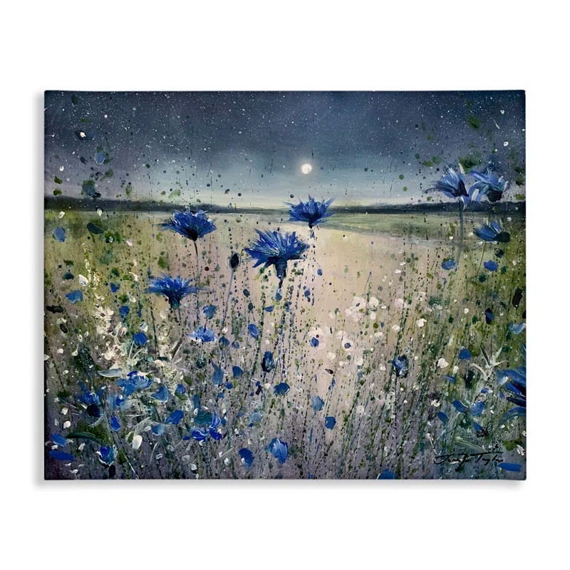 Stupell Industries Blooming Blue Flowers Night Moon Giclee Art By Jennifer Taylor Art
