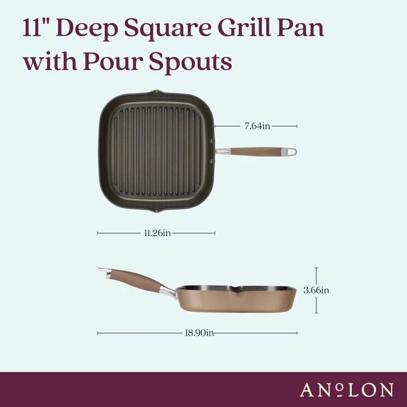 Anolon Anolon Advanced Home Hard Anodized Nonstick Deep Square Grill / Griddle Pan With Pour Spouts,11 Inch