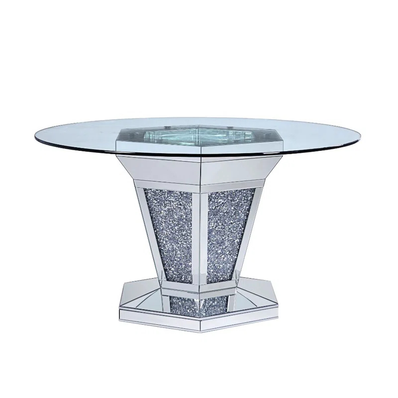 Everly Quinn Choi Round Glass Top Metal Base Dining Table