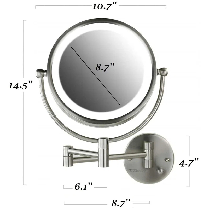 Ovente Wall Mounted Vanity Makeup Mirror 8.5 Inch with 7X Magnification and Natural LED Lights, Double-Sided with Hardwired Electrical Connection