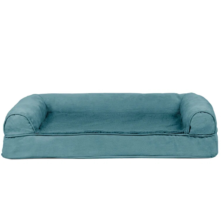 FurHaven Plush & Suede Full Support Orthopedic Foam Sofa Style Bolster Dog Bed