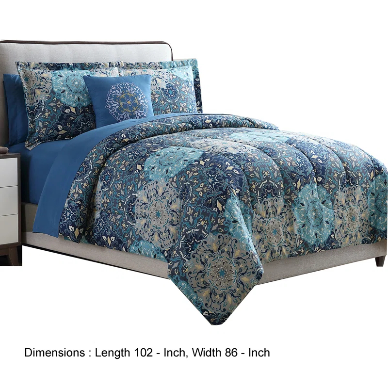 Modern Threads - Granada Collection Comforter Set - Reversible Microfiber - Elegant Printed 8-Piece Bed Set - Includes Comforter, Sheets, Shams, & Pillow - Luxurious Bedding
