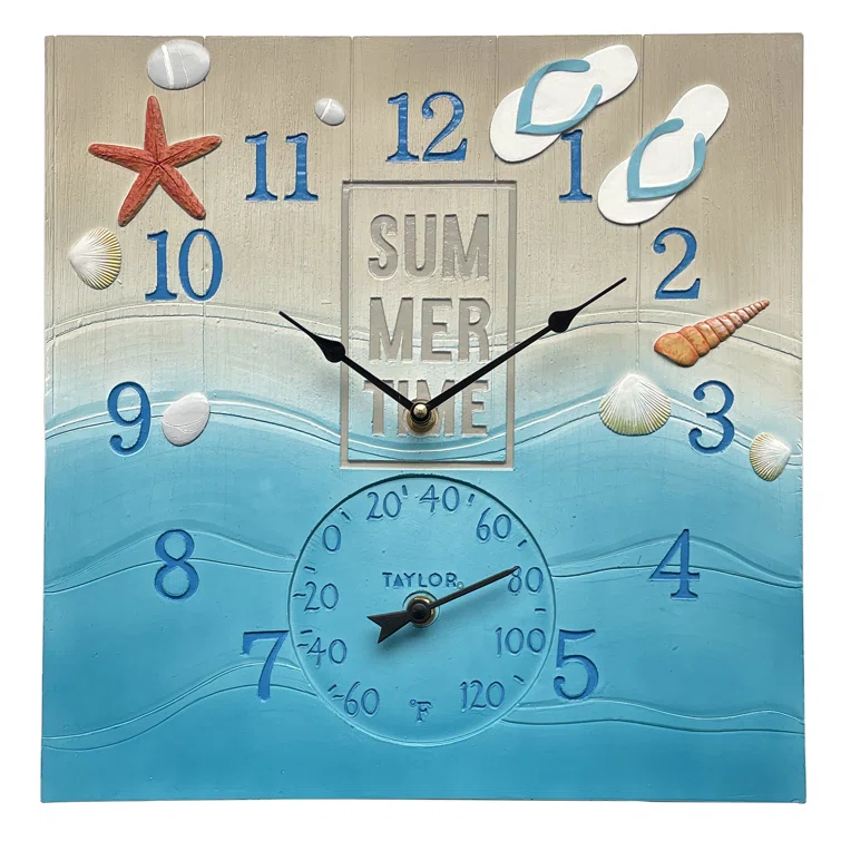 Taylor Summertime Poly Resin Clock and Thermometer,14 Inch, Blue & Reviews | Wayfair