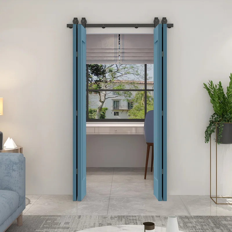Calhome Paneled MDF Composite Double Bifold Barn Doors with Installation Hardware Kit