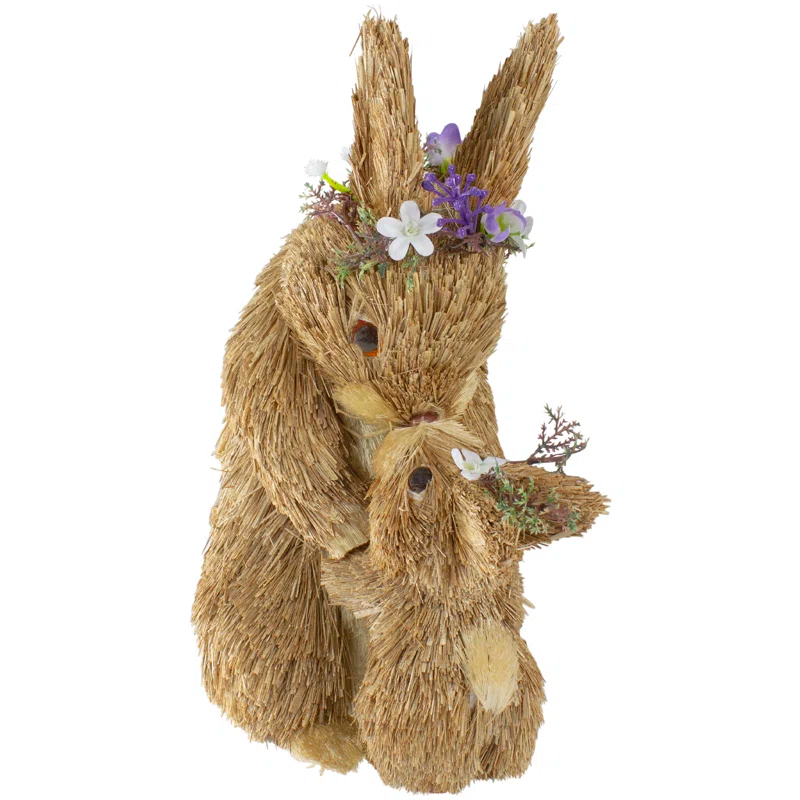 Northlight Seasonal 12" Brown Mommy And Baby Bunny Sisal Easter Figure