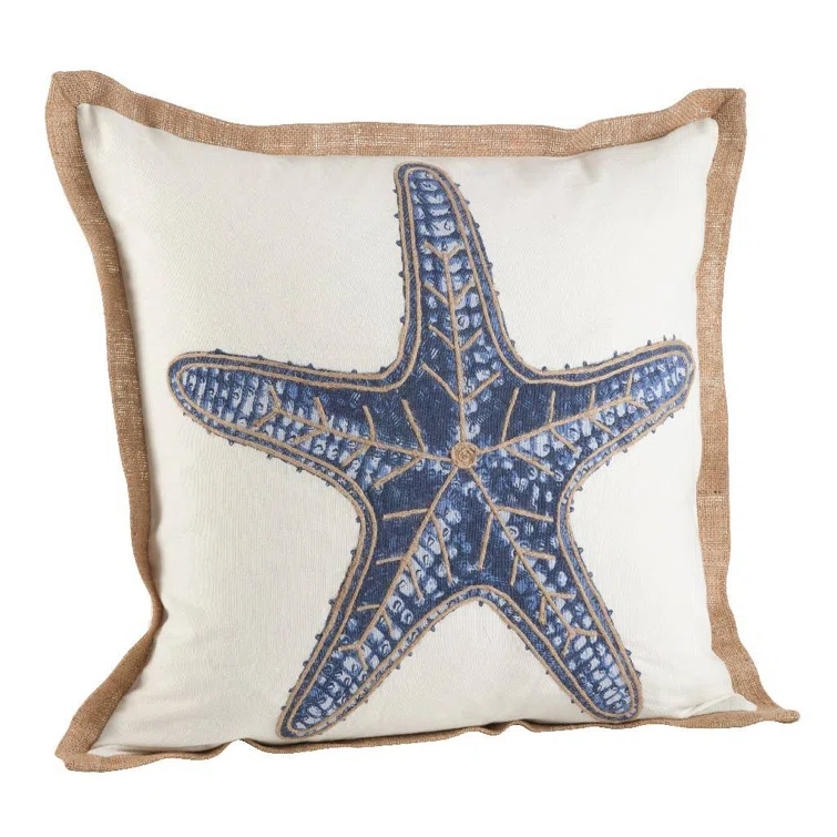 Saro Neptunian Collection Embroidered Cotton Throw Pillow