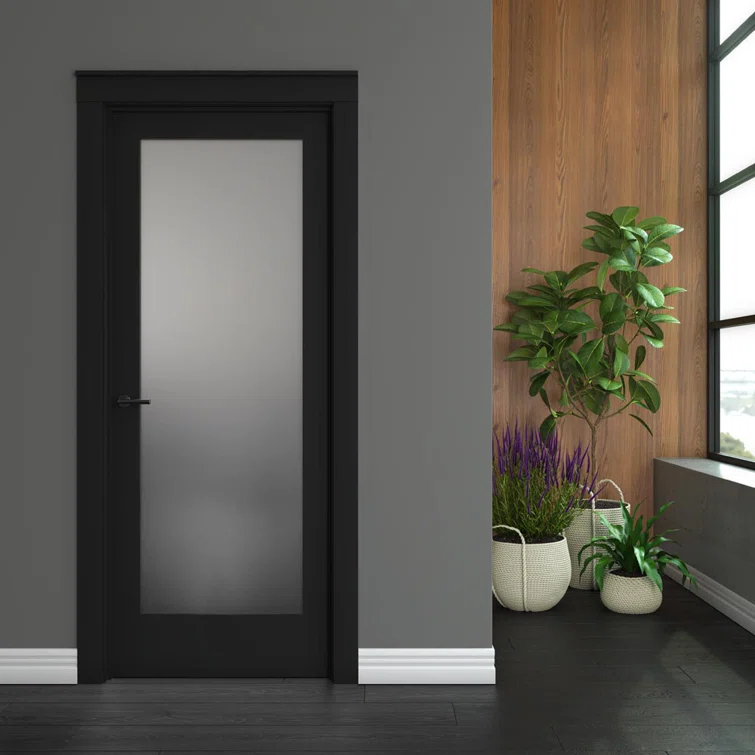 EightDoors Frosted Glass 1-Lite Wood Painted French Doors
