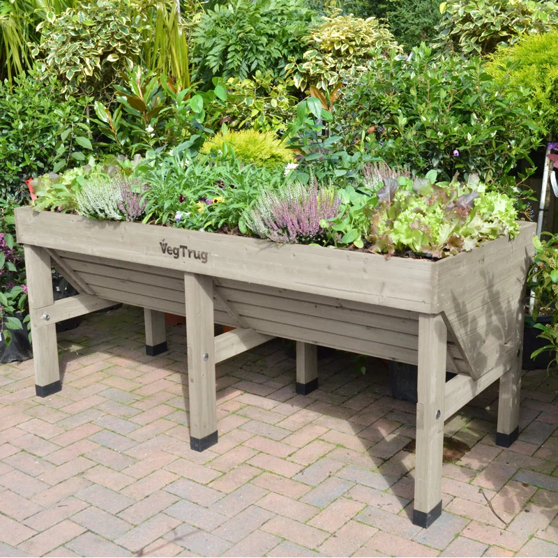 Gray Wash Wooden Raised Bed Planter for Outdoor Gardens