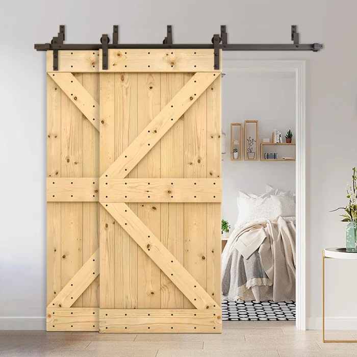 Calhome 84'' Solid Wood Paneled Painted with Installation Hardware Kit Barn Door