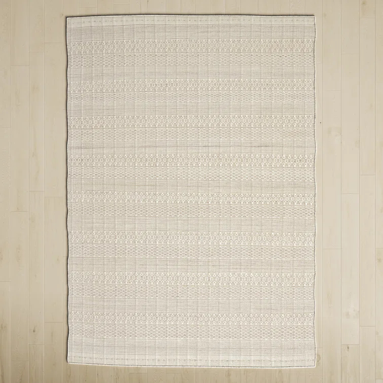 Gingham Geometric Handwoven Indoor/ Outdoor Area Rug in Cream