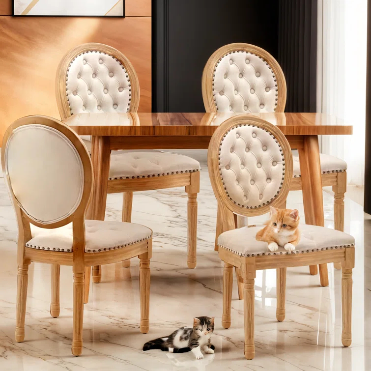 One Allium Way® French Style Vintage Solid Wood Upholstered Dining Chair (Set of 4)