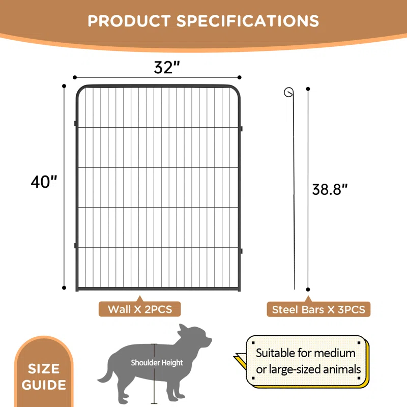 FDW Dog Playpen Indoor 2 Panels Dog Pen For Medium And Large Dogs, Exercise Pen Pet Dog Fence With Doors Pet Puppy Playpen For RV Camping Yard, Black