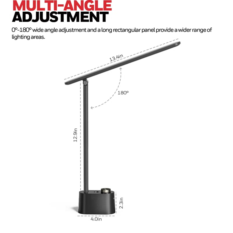 UNIVERSAL WINDOW SOLUTIONS LED Desk Lamp With USB Charging Ports HWT-H01 - Stepless Dimmable Eye Caring Desk Light For Home Office Bedroom Bedside College Dorm, Foldable Table Lamp Reading Lamp