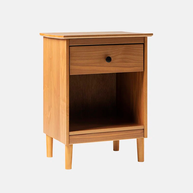 Millwood Pines Classic 1-Drawer Solid Wood Nightstand with Cubby - Caramel
