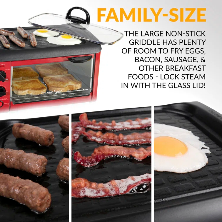 Nostalgia Nostalgia Retro 3-in-1 Family Size Electric Breakfast Station, Coffeemaker, Griddle, Toaster Oven, Aqua