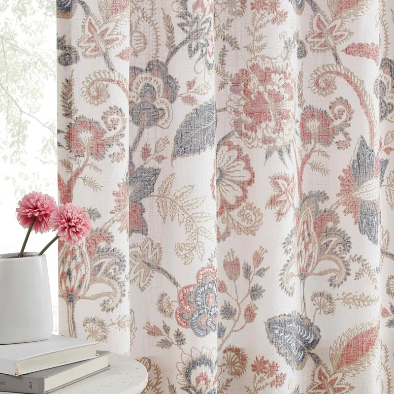 Red Barrel Studio® Floral Semi-Sheer Curtains Bohemian Light Filtering Window Treatments Set, Panels)