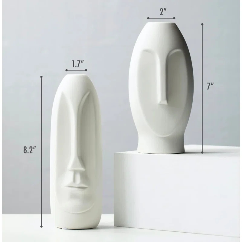 Face Vase Set of 2 - White Modern Vase. Ceramic Statue Human Face Vase Decor and Sculpture Decor