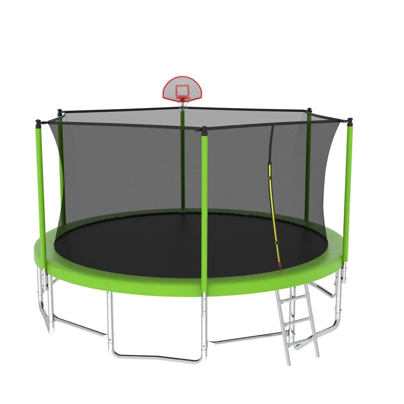 Ceballos 16FT Trampoline With Balance Bar  And  Basketball Hoop And Ball, ASTM Approved Reinforced Type Outdoor Trampoline With Enclosure Net