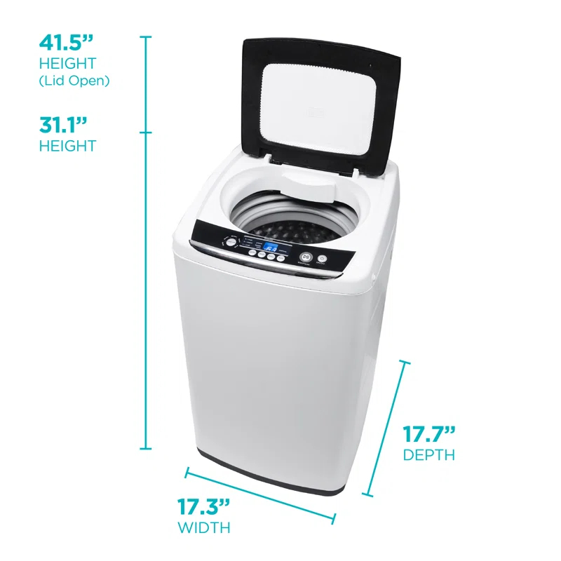 BLACK+DECKER Small Portable Washer, Washing Machine for Household Use, 0.9 Cu. Ft. with 5 Cycles, Transparent Lid & LED Display