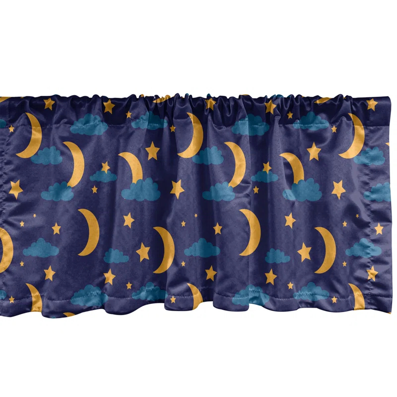 Ambesonne Ambesonne Night Valance Pack of 2 Bedtime Crescent Moon Clouds Pale Orange and Indigo