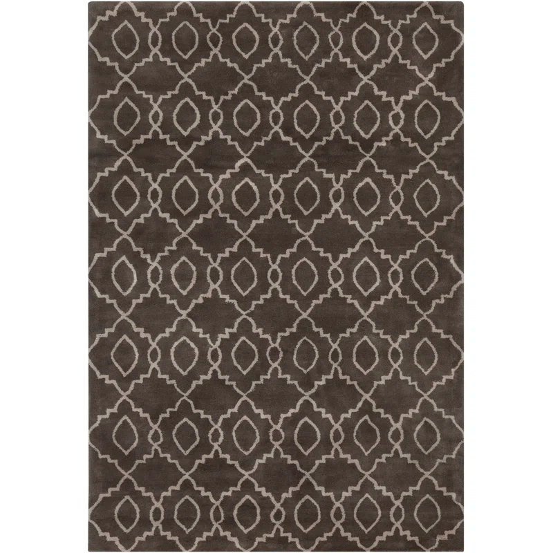 Stella Authentic Handmade and Hand Tufted Muted Grey with Cream Trellis Design Wool Indoor Area Rug