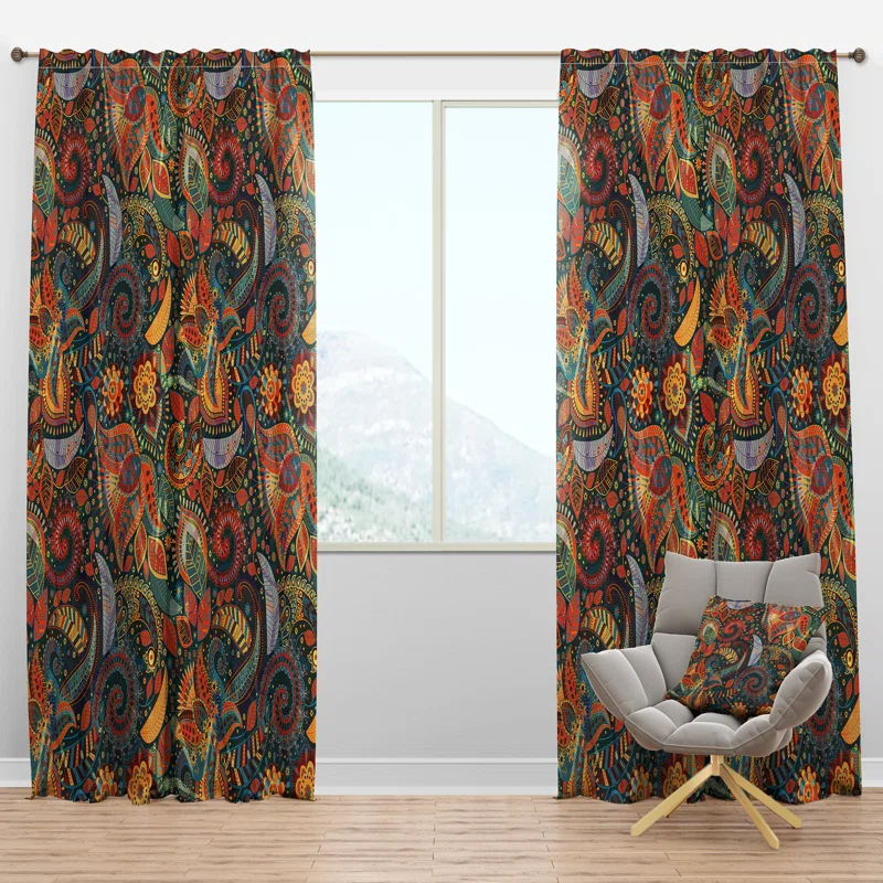 Design Art Paisley Floral Pattern - Paisley Curtain - Velvet Room darkening - 1 panel