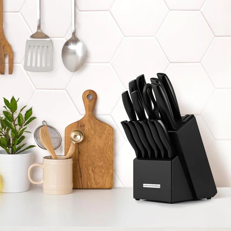 Zulay Kitchen Zulay Kitchen Premium 15-Piece Knife Set with Natural Wood Block and Built-in Sharpener