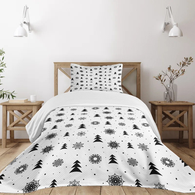 Ambesonne Ambensonne Nordic Bedspread Xmas Pine Trees Black White