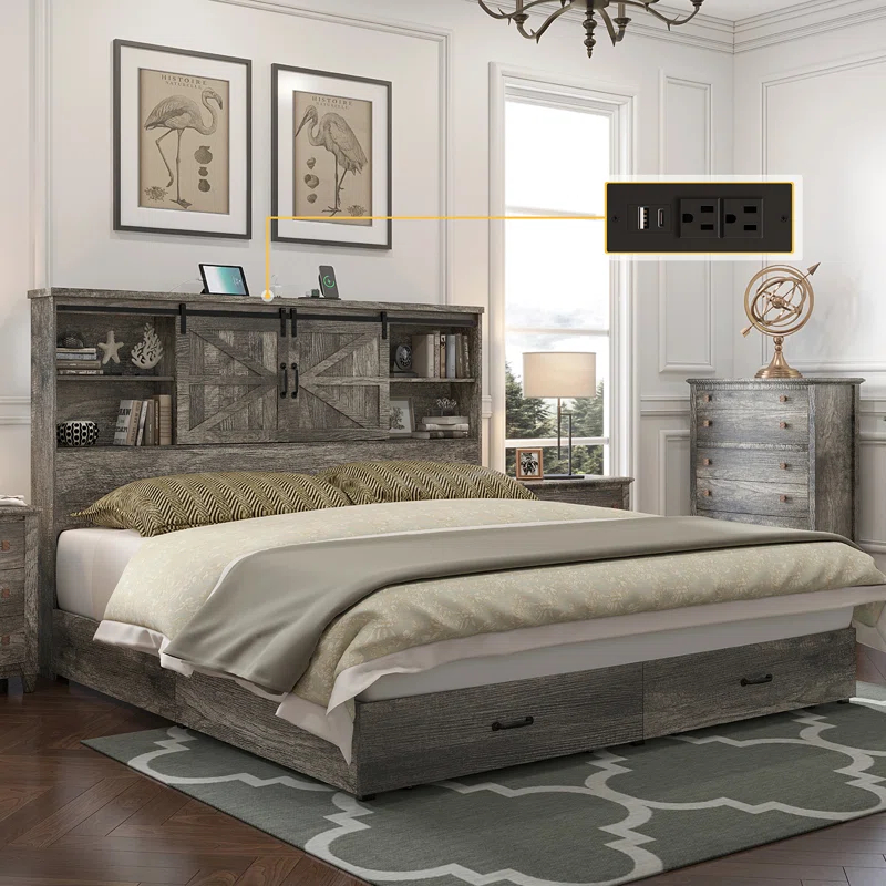 Tryston Sherell Wooden Bookcase Bed Frame