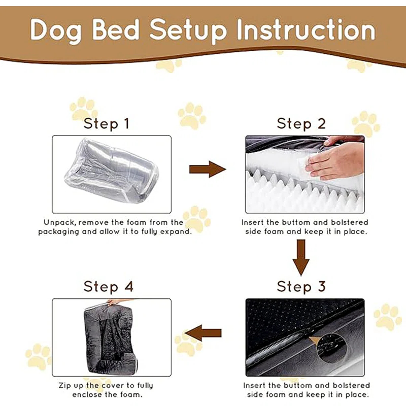 42'' Orthopedic Dog Bed For X-Large Dog, Memory Foam Dog Bed, Egg-Crate Foam Dog Couch Bed With Washable Removable Cover, Grey