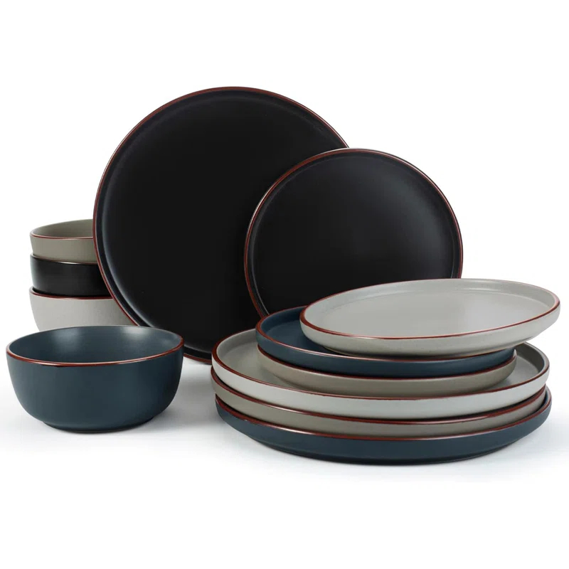 12 Pieces Stoneware Dinnerware Sets, Dishes Set for 4, Microwave and Dishwasher Safe