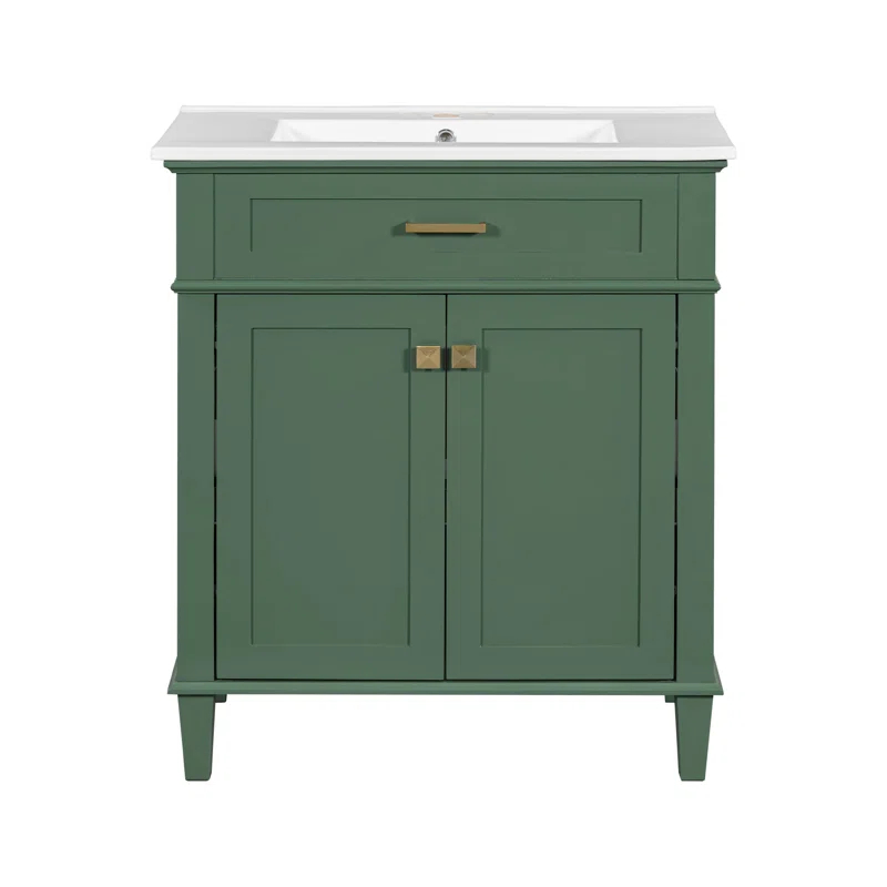 Tryimagine 30-Inch Bathroom Vanity With Ceramic Basin,  Soft Close Door And Adjustable Shelves