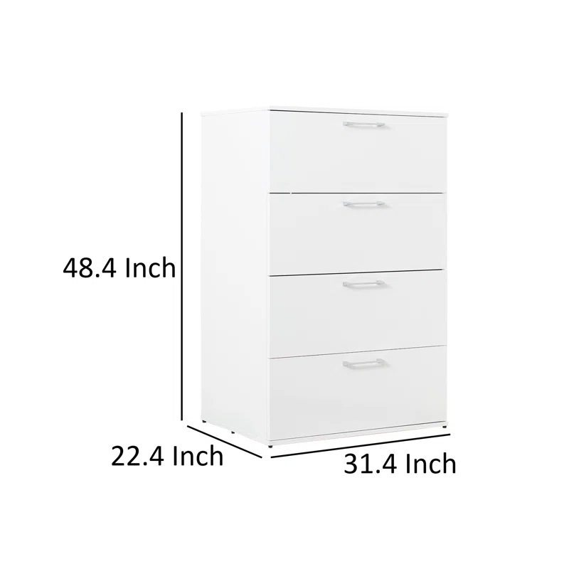 Benjara Eli 48 Inch Tall Dresser Chest, 4 Big Storage Drawers