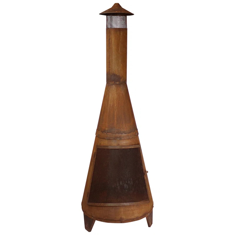 SunnyDaze Decor 70'' H x 23.5'' W 70" Rust Patina Finish Steel Wood-Burning Chiminea with Spark Screen