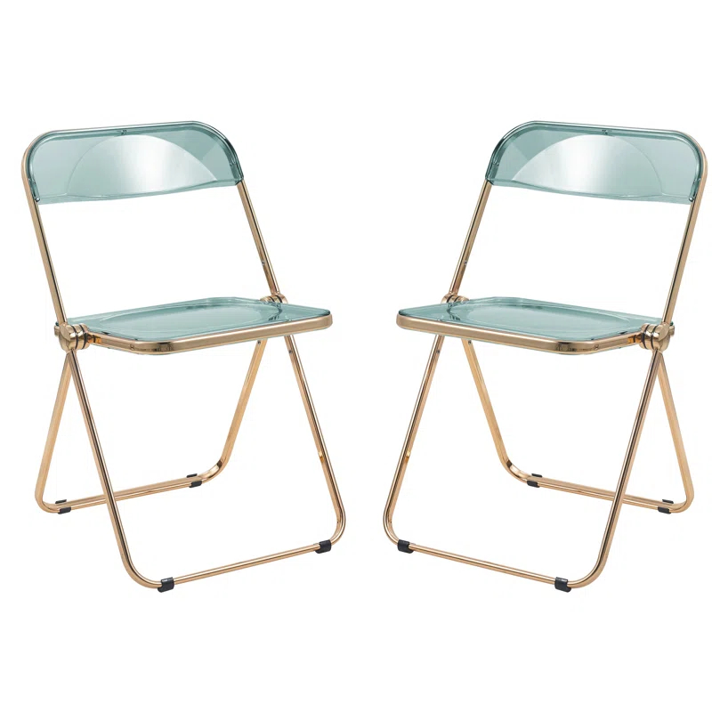 LeisureMod Lawrence Acrylic Folding Chair Stackable Dining Side Chair Chrome Frame Accent Chair (Set of 2)