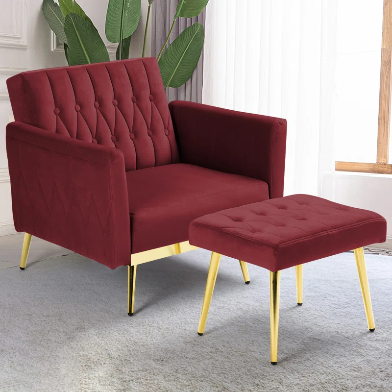 Everly Quinn Siemon Velvet Accent Chair with Ottoman