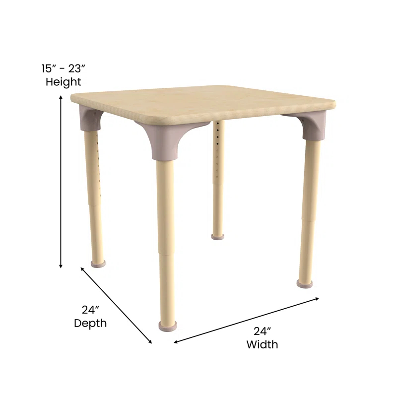 Bright Beginnings Bright Beginnings Commercial Grade Adjustable Height Square Wooden Classroom Table
