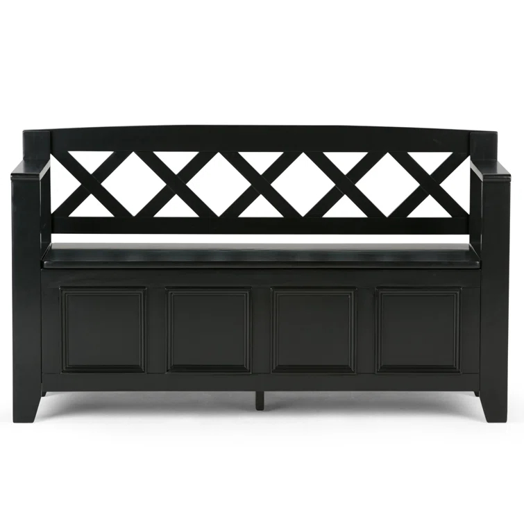 Simpli Home Amherst 48"W Solid Wood Entryway Storage Bench with Lift-Top Lid and Dual Compartments