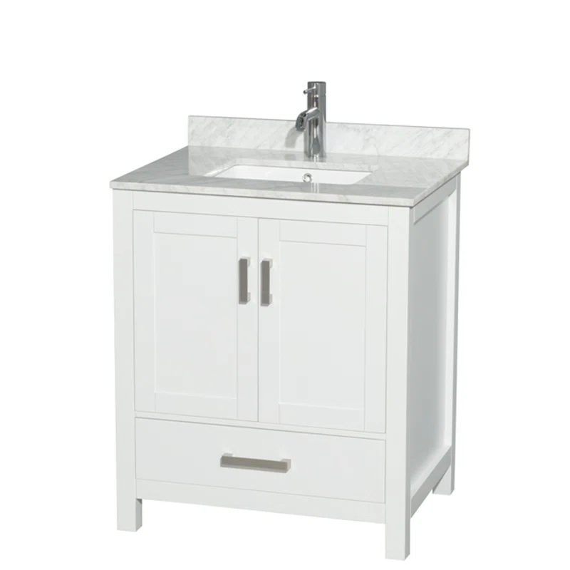 Wyndham Collection Sheffield 30" Freestanding Single Bathroom Vanity with Marble Top