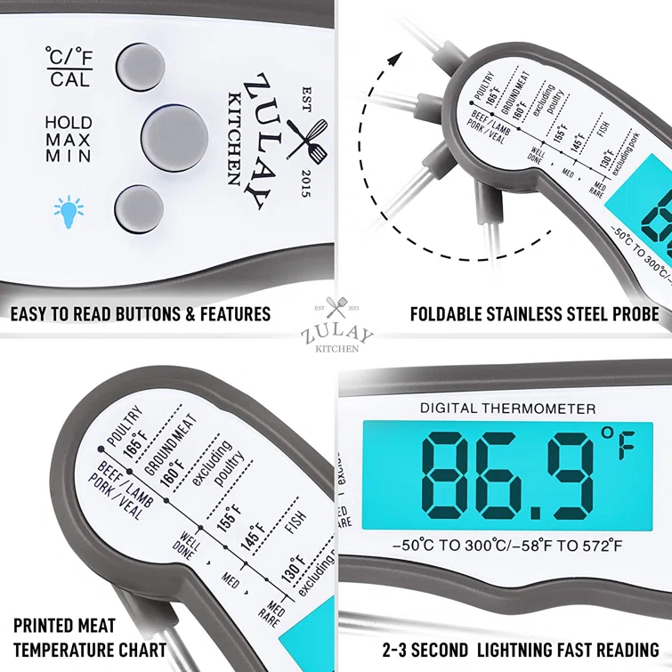 Zulay Kitchen Zulay Kitchen Instant Read Food Thermometer Waterproof Digital Meat Thermometer w/ Backlight