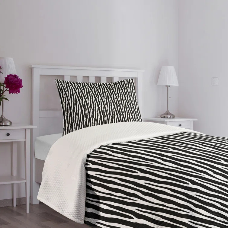 Ambesonne Ambesonne Zebra Print Bedspread Set Simplistic Exotic Skin Charcoal Grey and White