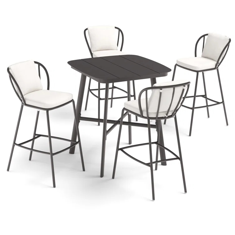 Oxford Garden Malti 5-Piece 36" Square Bar Table & Bar Chairs Set - Bliss Linen Cushion