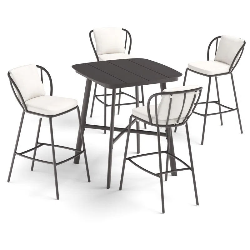 Oxford Garden Malti 5-Piece 36" Square Bar Table & Bar Chairs Set - Bliss Linen Cushion